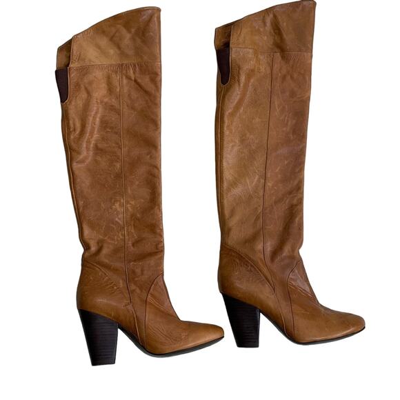 Brazilian over the knee chunky heel leather tan boots women’s 7 1/2 M - Picture 7 of 11